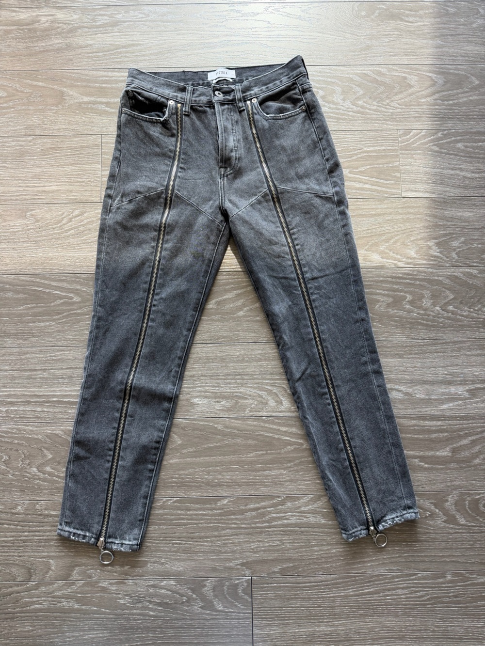 pistola Women's Gray Straight Leg Jeans with Front Zip Trim